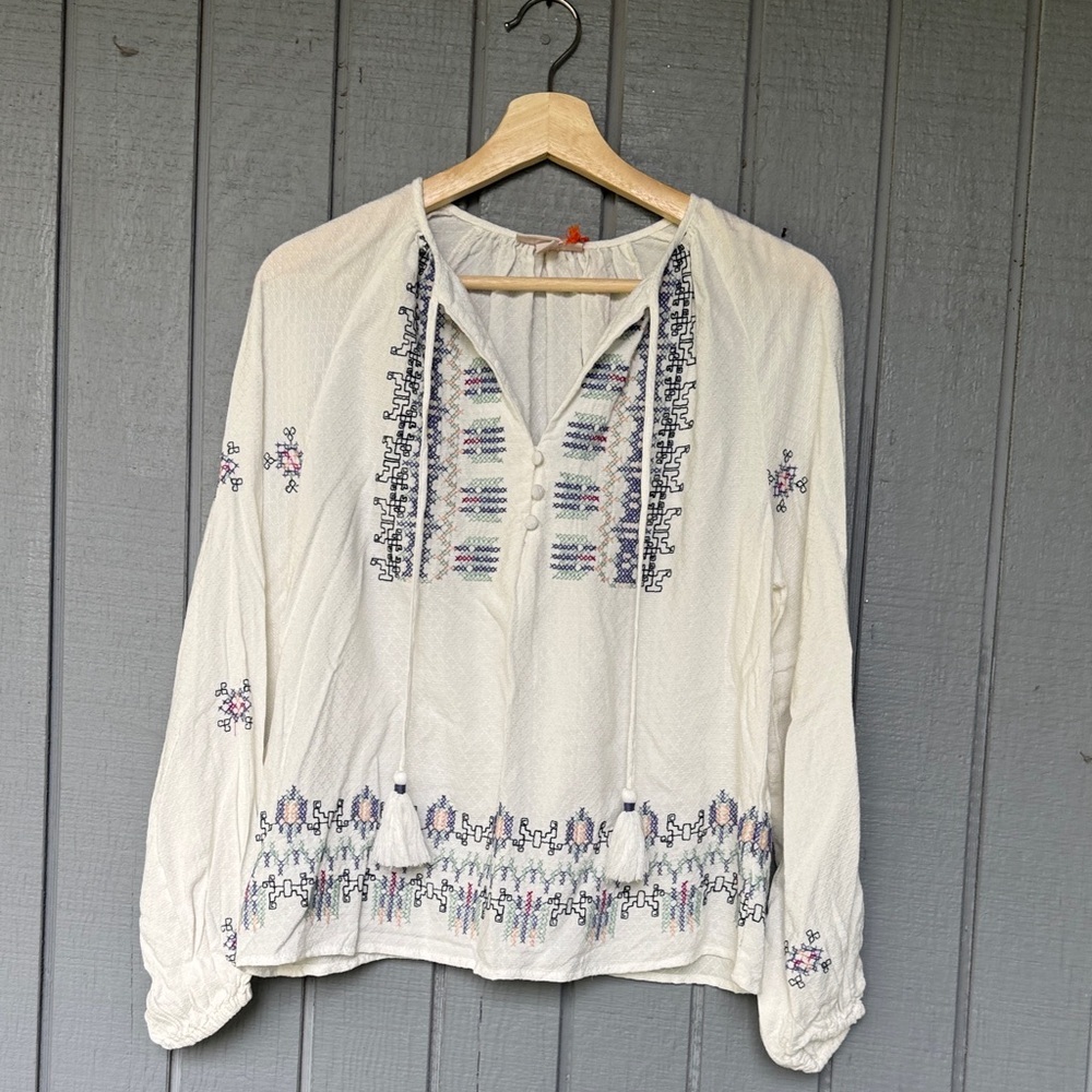 Knox Rose Cream Embroidered Blouse Size Xsmall